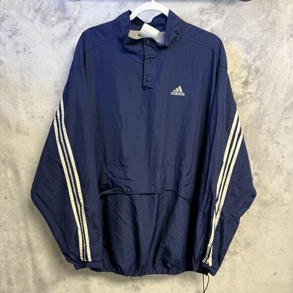 Vintage Adidas Windbreaker Jacket Mens 2XL 26.5x29.5 Blue Y2k 90s - Picture 1 of 9